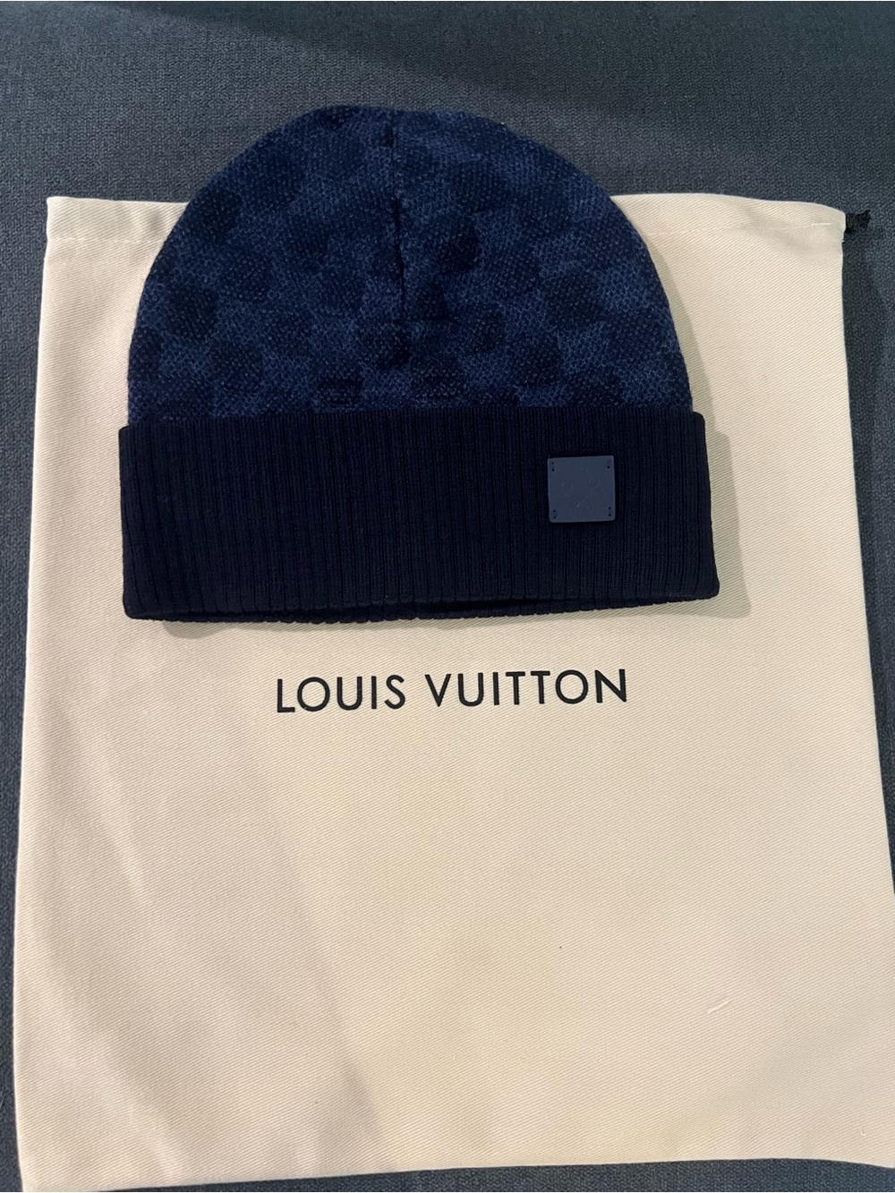 Louis Vuitton Navy Monogram Knit Cuffed Beanie
